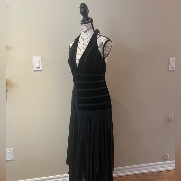 Black Velvet Gown with Sheer Skirting - Picture 3 of 8